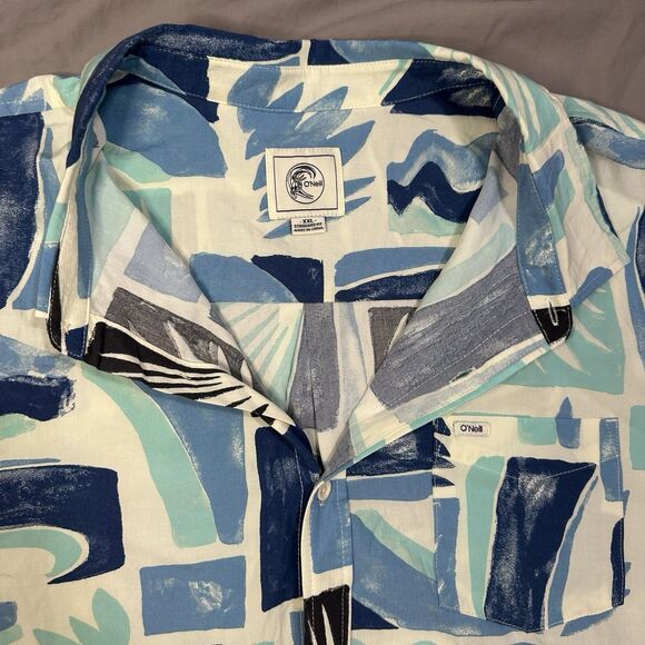 NWT O’Neill Shirt Button Up Men’s 2XL Blue Short Sleeve Eco Floral Hawaiian - Picture 3 of 11